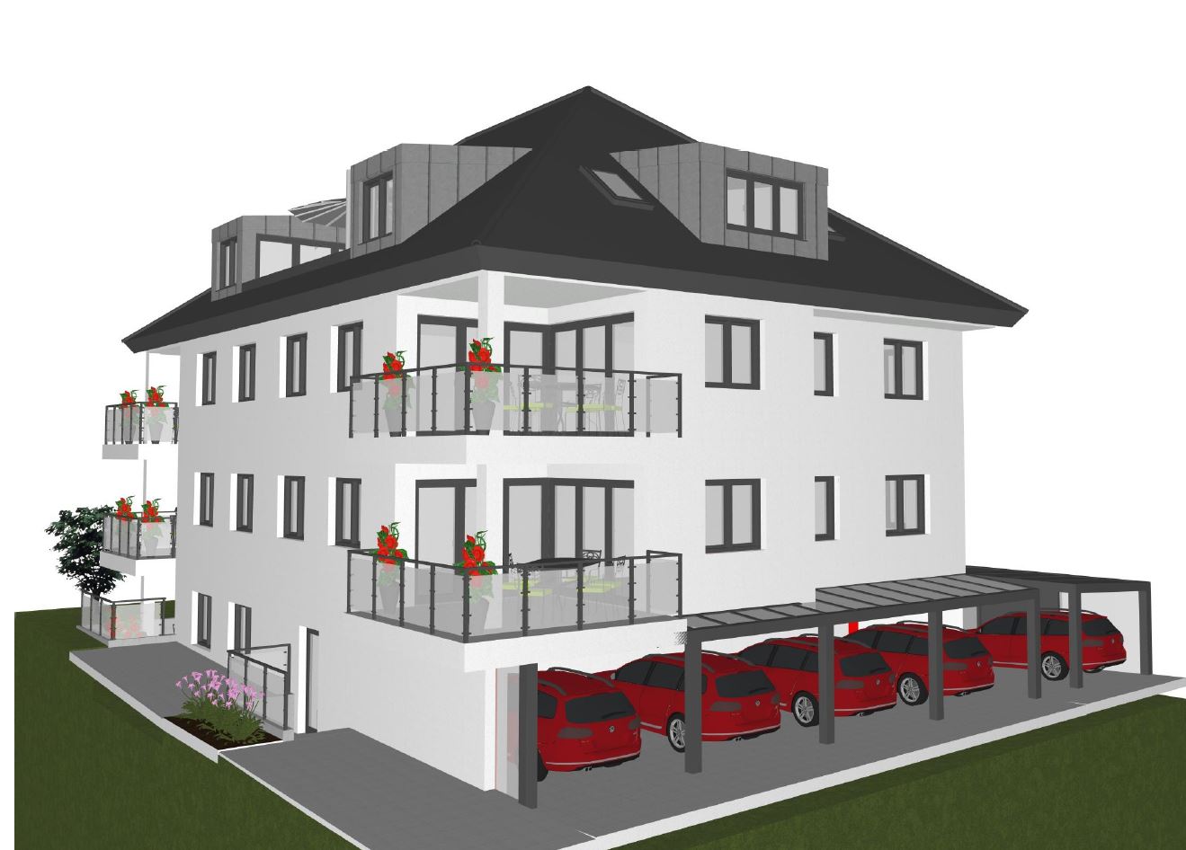 Straßenansicht mit Garagen