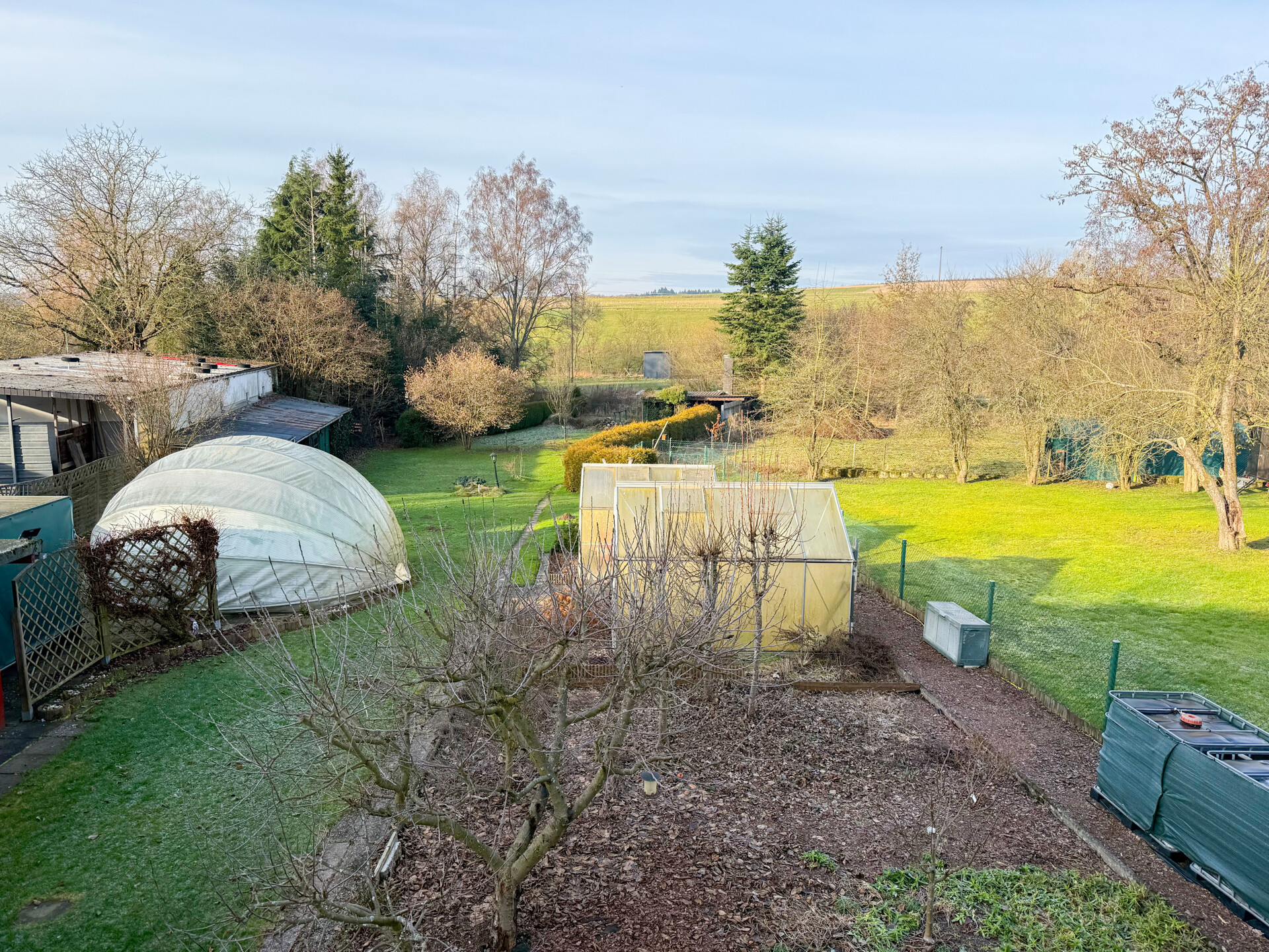Gartenansicht mit Pool unter der Kuppel
