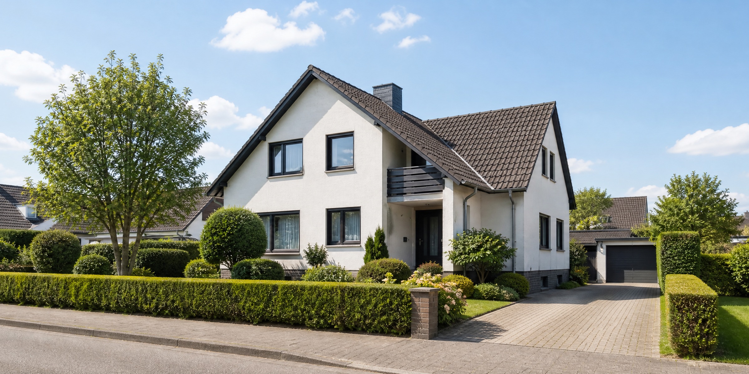 Freistehendes Einfamilienhaus mit Satteldach und Garten
